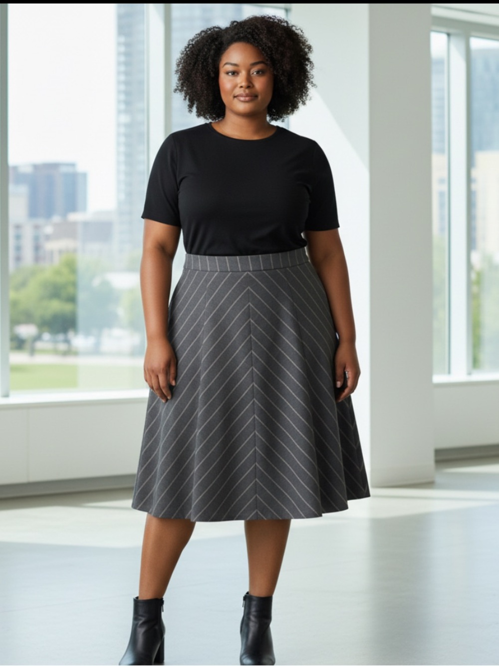 The Limited Gray Chevron A-Line Skirt